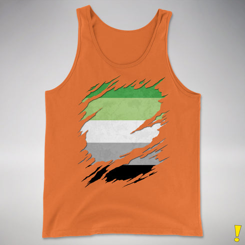 Aromantic Pride Flag Ripped Reveal Premium Tank Top - Orange